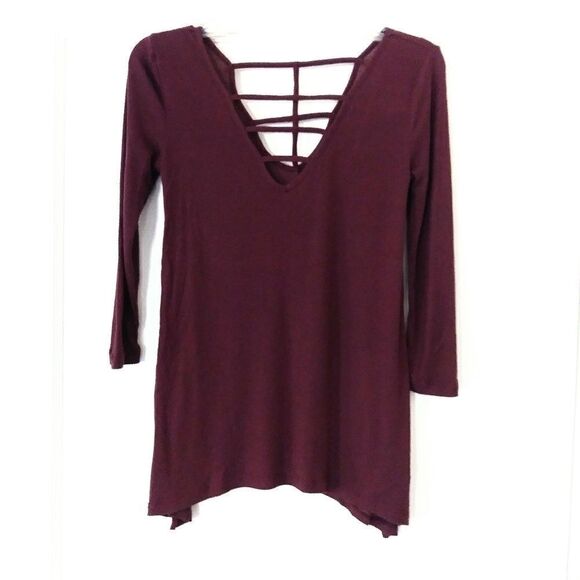 Mudd Burgundy Strappy Criss Cross Blouse - Picture 1 of 8